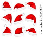 christmas santa claus hats set. ... | Shutterstock .eps vector #740933578