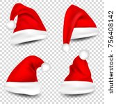 christmas santa claus hats with ... | Shutterstock .eps vector #756408142