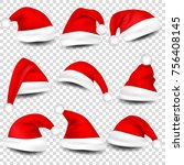 christmas santa claus hats with ... | Shutterstock .eps vector #756408145