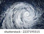 Small photo of Super Typhoon, tropical storm, cyclone, hurricane, tornado, over ocean. Weather background. Typhoon, storm, windstorm, superstorm, gale moves to the ground. Elements of this image furnished by NASA.
