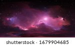 360 degree stellar system and glowing nebula. Panorama, environment 360 HDRI map. Equirectangular projection, spherical panorama. 3d rendering