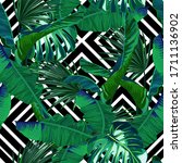 tropical seamless pattern. palm ... | Shutterstock .eps vector #1711136902