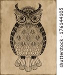 Ornamental Hand Drawn Owl On...