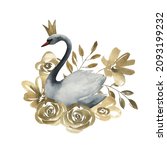 watercolor black swan and... | Shutterstock . vector #2093199232