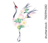 Watercolor Print With Crane Of...