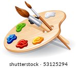 Wooden Palette With Paints And...