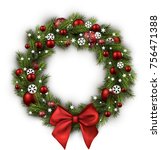 Christmas Wreath With Red Bow...