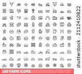 100 farm icons set. outline... | Shutterstock .eps vector #2112410822
