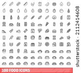 100 food icons set. outline... | Shutterstock .eps vector #2112414608