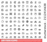 100 food icons set. outline... | Shutterstock .eps vector #2112414638
