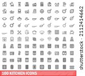 100 kitchen icons set. outline... | Shutterstock .eps vector #2112414662