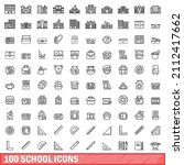 100 school icons set. outline... | Shutterstock .eps vector #2112417662