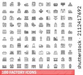 100 factory icons set. outline... | Shutterstock .eps vector #2112417692