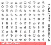 100 plant icons set. outline... | Shutterstock .eps vector #2112419648
