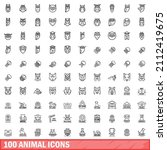 100 animal icons set. outline... | Shutterstock .eps vector #2112419675