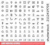 100 house icons set. outline... | Shutterstock .eps vector #2112419705