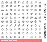 100 food icons set. outline... | Shutterstock .eps vector #2112422012