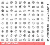100 food icons set. outline... | Shutterstock .eps vector #2112422045