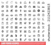 100 food icons set. outline... | Shutterstock .eps vector #2112423815