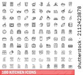 100 kitchen icons set. outline... | Shutterstock .eps vector #2112423878