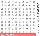100 food icons set. outline... | Shutterstock .eps vector #2112423905