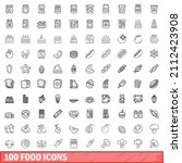 100 food icons set. outline... | Shutterstock .eps vector #2112423908