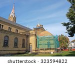 Small photo of LIEPAJA, LATVIA - OCTOBER 4, 2015: Roof repair begins in historical building of Saint Josepha's Catholic Cathedral located on Rakstvezu street.