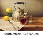 Vintage Teapot With Lemons And...