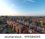 Aerial view of parking and roof tops of British housing development in Yeovil, UK