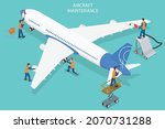 3D Isometric Flat Vector Conceptual Illustration of Aircraft Maintenance, Inspection and Repair Service