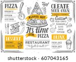 pizza food menu for restaurant... | Shutterstock .eps vector #607043165