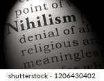 Small photo of Fake Dictionary, Dictionary definition of the word nihilism. including key descriptive words.