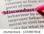Small photo of Fake Dictionary, Dictionary definition of the word misconduct. including key descriptive words.