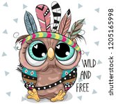 Cute Cartoon Tribal Owl With...