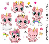 set of cute cartoon pink... | Shutterstock .eps vector #1768787762