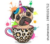 cute cartoon pug dog with... | Shutterstock .eps vector #1985101712
