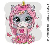 cute cartoon unicorn with... | Shutterstock .eps vector #2063841575