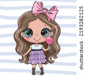 cute cartoon girl with bow and...