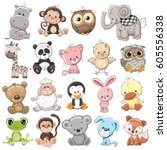 set of cute animals on a white... | Shutterstock .eps vector #605556338