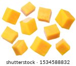 Set of mango cubes isolated on a white background. File contains clipping path.
