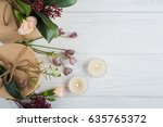 Gifts And Flowers On Wooden...