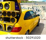 Tuned car with extreme speakers and sub woofers