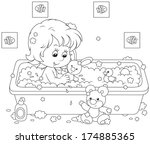 Little Girl Bathing With Toys
