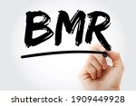 Small photo of BMR Basal Metabolic Rate - number of calories you burn as your body performs basic life-sustaining function, acronym text with marker