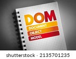 Small photo of DOM - Document Object Model is a programming API for HTML and XML documents, acronym technology concept on notepad