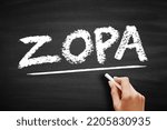 Small photo of ZOPA Zone Of Possible Agreement - bargaining range in an area where two or more negotiating parties may find common ground, acronym text on blackboard