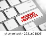 Small photo of Internet Protocol - network layer communications protocol in the Internet protocol suite for relaying datagrams across network boundaries, text concept button on keyboard