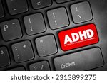 Small photo of ADHD Attention Deficit Hyperactivity Disorder - neurodevelopmental disorder characterized by inattention, hyperactivity, and impulsivity, text button on keyboard, concept background
