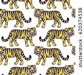cute tiger cartoon roaring | Shutterstock .eps vector #620374538