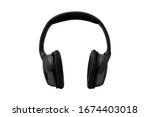 Wireless Headphones, Black leather isolated on white background with clipping path